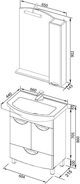 Мебель для ванной Aquanet Парма 65 белый 1 ящик 2 дверцы