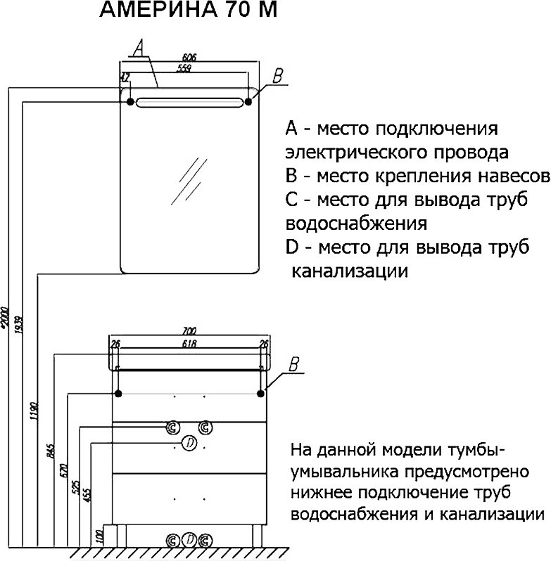 Тумба с раковиной Aquaton Америна М 70 белая