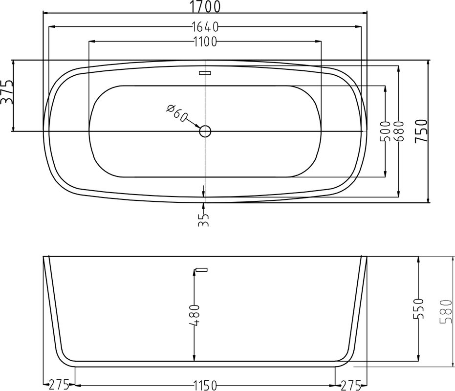 Акриловая ванна ESBANO Oslo 170x80 ESVAOSLO белая глянцевая