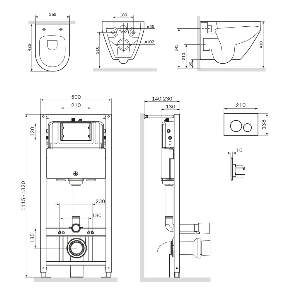 Инсталляция с унитазом и клавишей AM.PM Spirit 2.0 IS49051.701700 белый, синий, хром