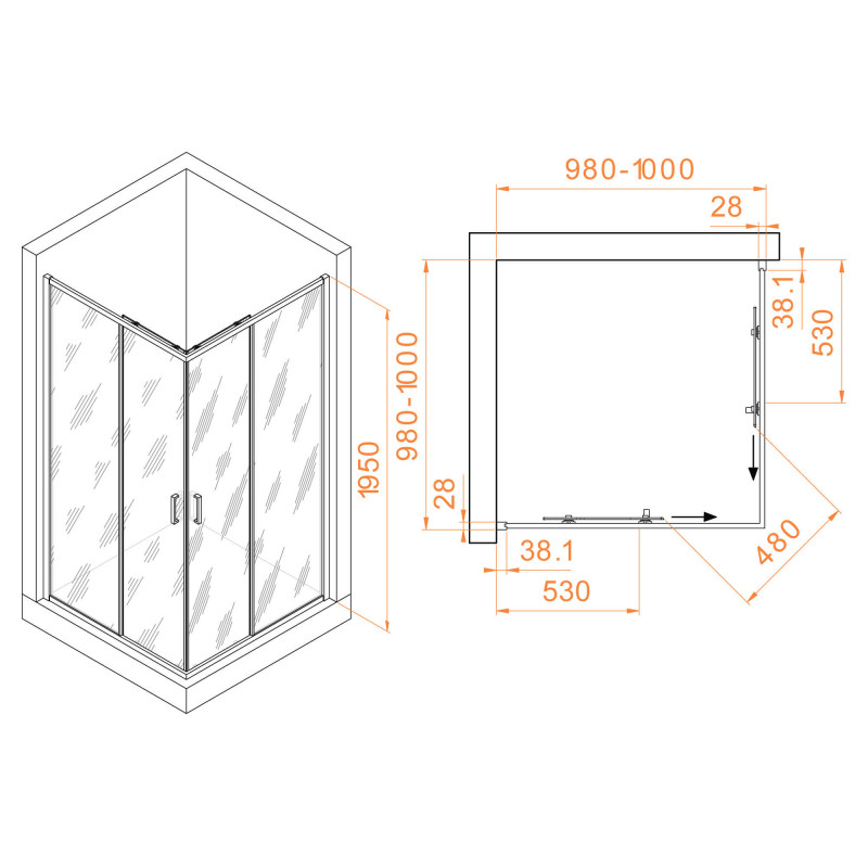 Душевой уголок RGW Passage PA-39B 100x100см 03083900-14 профиль черный, стекло прозрачное