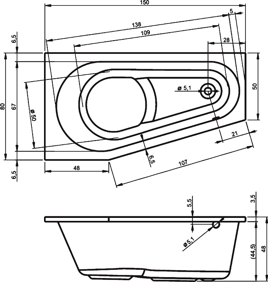 Акриловая ванна RIHO 150x80 B066001005 белая глянцевая