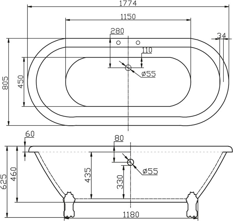 Акриловая ванна BelBagno 180x80 BB21 белая глянцевая