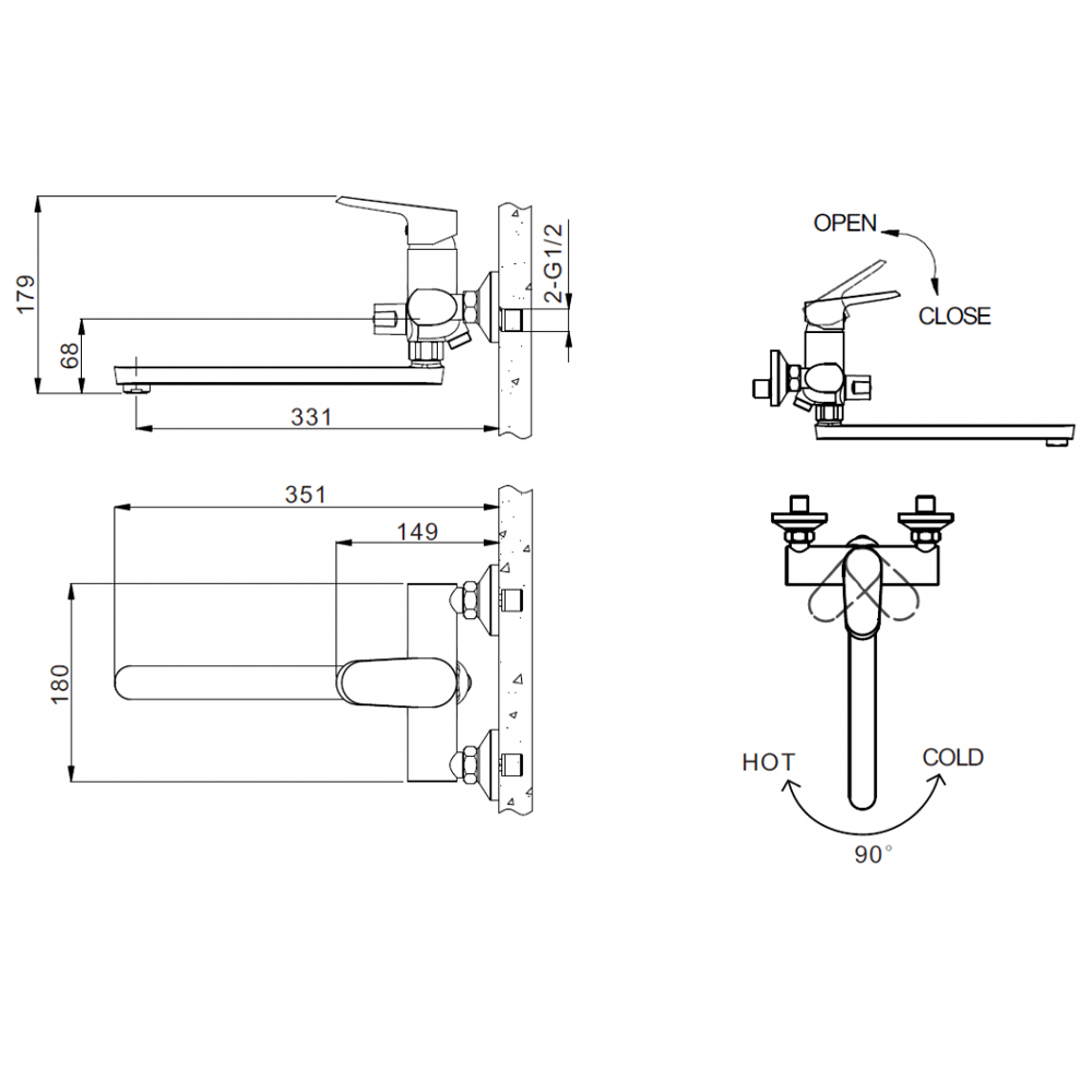 Смеситель для ванны с душем Bravat Pure F6105161C-01A хром