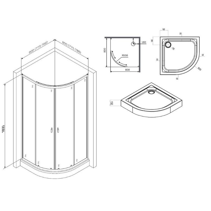 Душевой уголок AM.PM X-Joy 80x80см W88E-205-080MT профиль матовый хром, стекло прозрачное