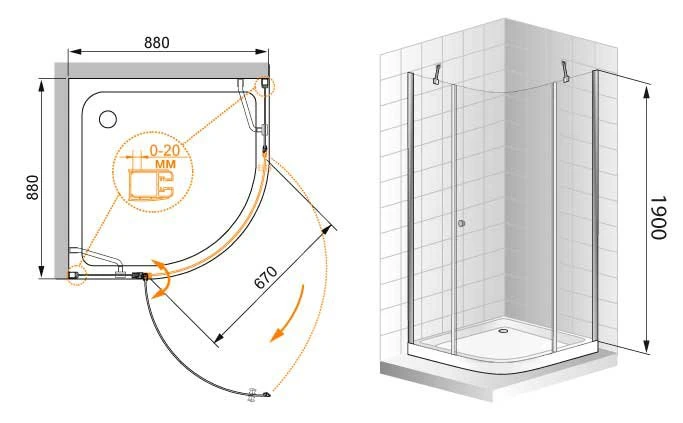 Душевой уголок Cezares Elena 90x90см ELENA-W-R-11-90-C-Cr-R профиль хром, стекло прозрачное