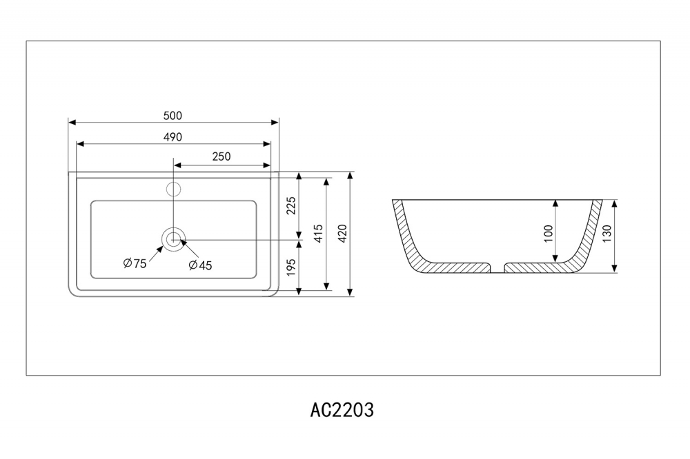 Раковина накладная ABBER Rechteck AC2203MB черная матовая