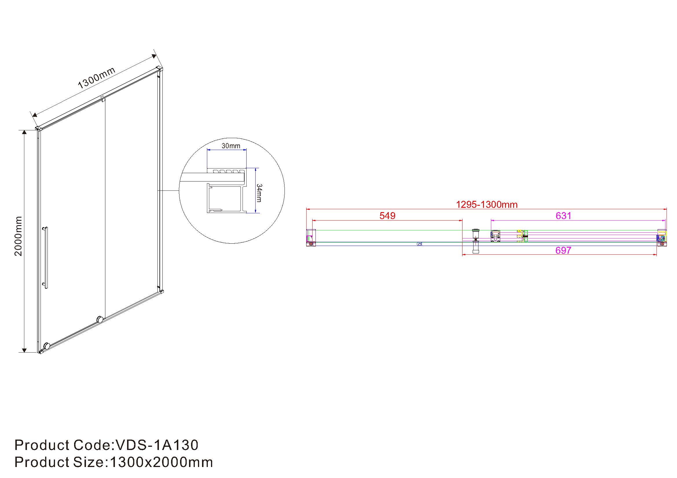 Душевая дверь в нишу Vincea Arno 130см VPS-1A130CL профиль хром, стекло прозрачное