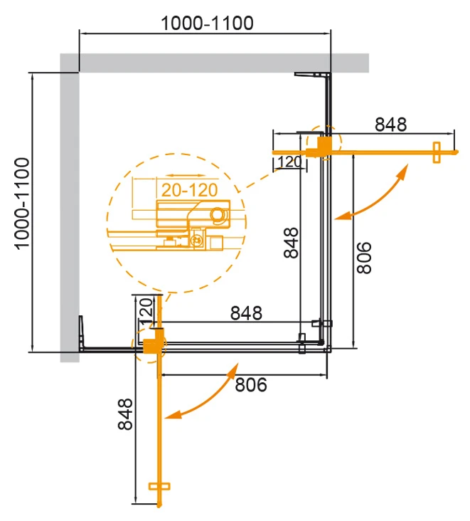 Душевой уголок Cezares Slider 110x110см SLIDER-A-2-100/110-BR-NERO профиль черный, стекло бронза