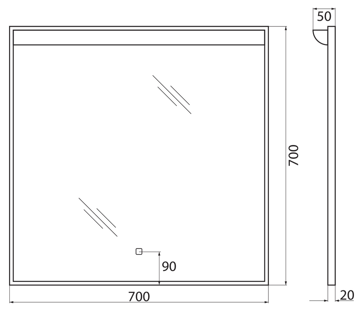 Зеркало BelBagno Uno 70 SPC-UNO-700-700-TCH с подсветкой