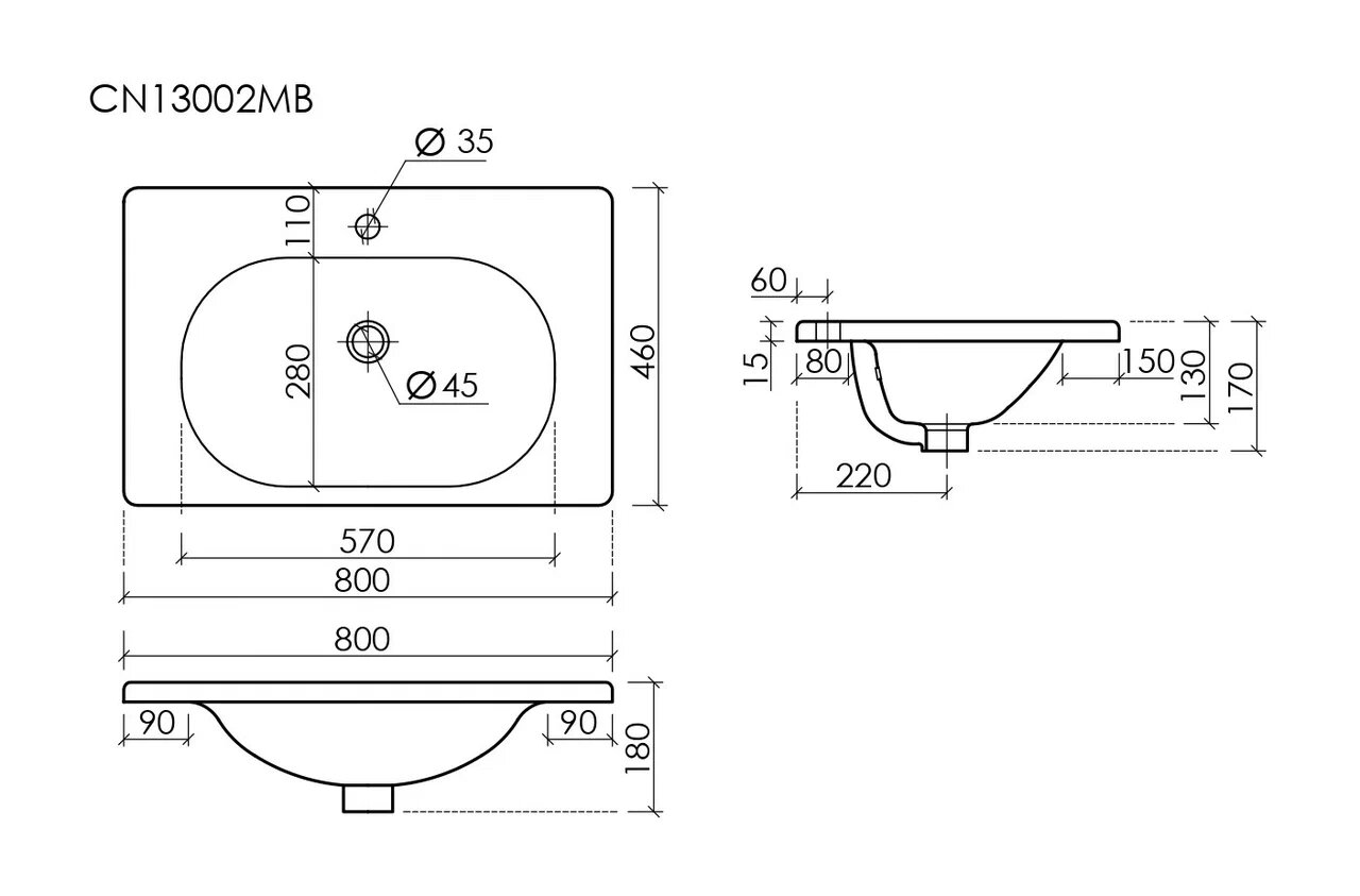 Раковина встраиваемая Ceramica Nova Sabo CN13002MB черная матовая