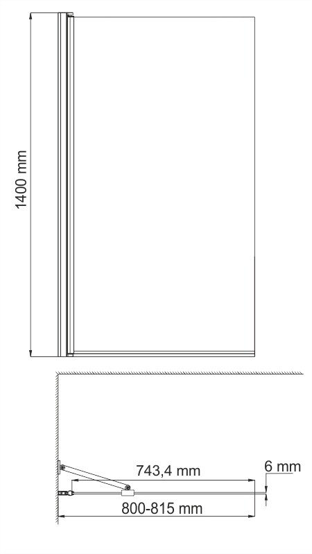 Шторка на ванну Wasserkraft Berkel 80x140см 48P01-80BLACK Fixed профиль черный, стекло прозрачное