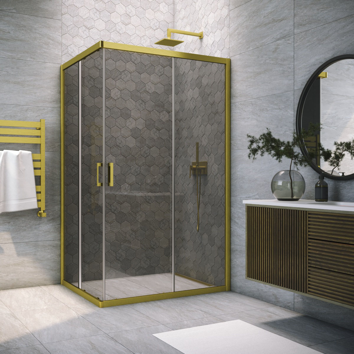 Душевой уголок Vegas Glass ZA-F NOVO 120*100 03 07 профиль золото матовое, стекло графит