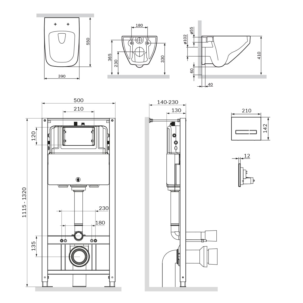 Инсталляция с унитазом и клавишей AM.PM Inspire 2.0 IS450A38.50A1700 белый, синий, черный