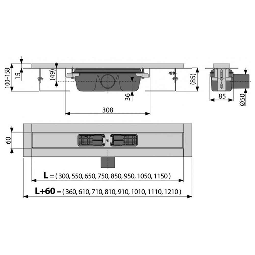 Душевой лоток AlcaPlast APZ101 750 с опорами, хром