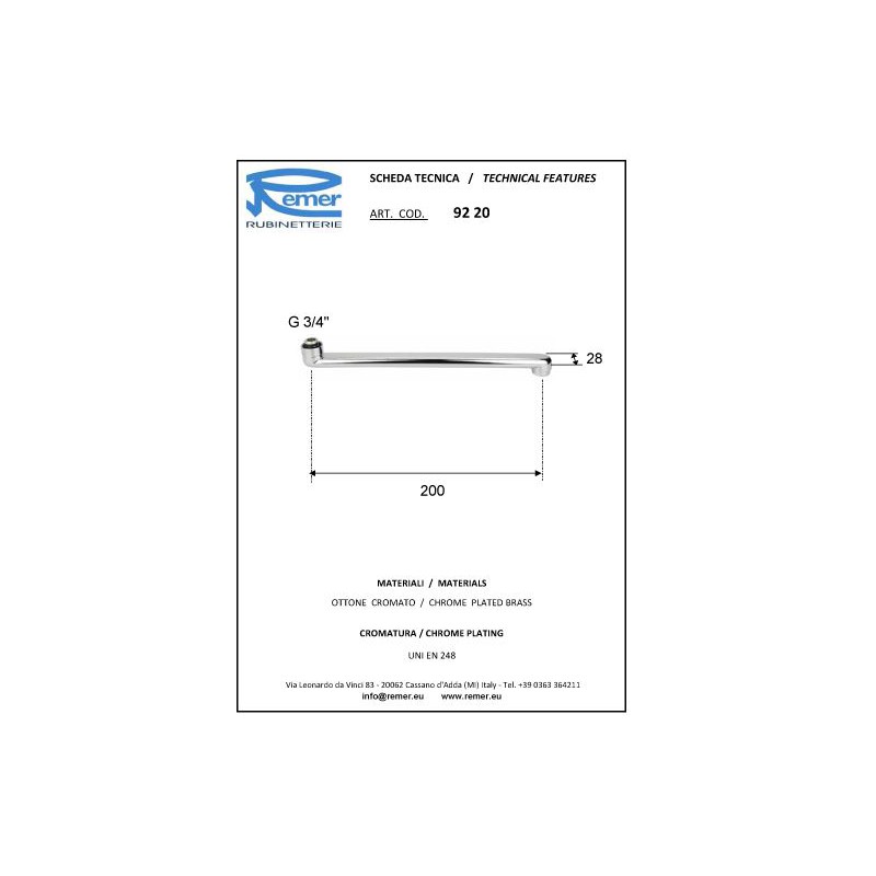 Излив для смесителя Remer RR 92 20см