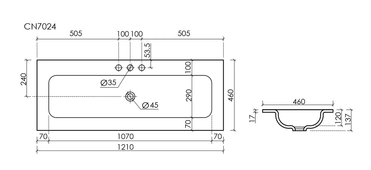 Раковина встраиваемая Ceramica Nova Grace 120 см CN7024MB черная матовая