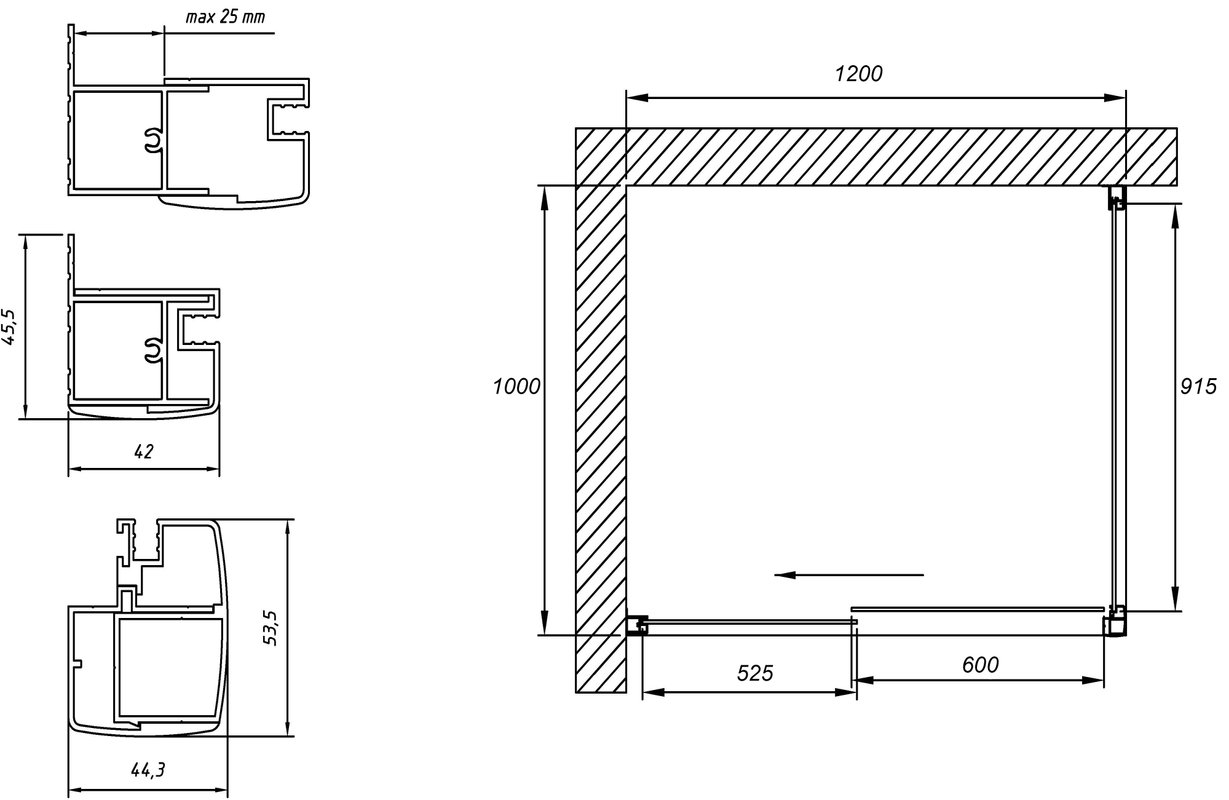 Душевой уголок Vegas Glass ZP+ZPV Tur Novo 120*100 09 01 профиль золото, стекло прозрачное