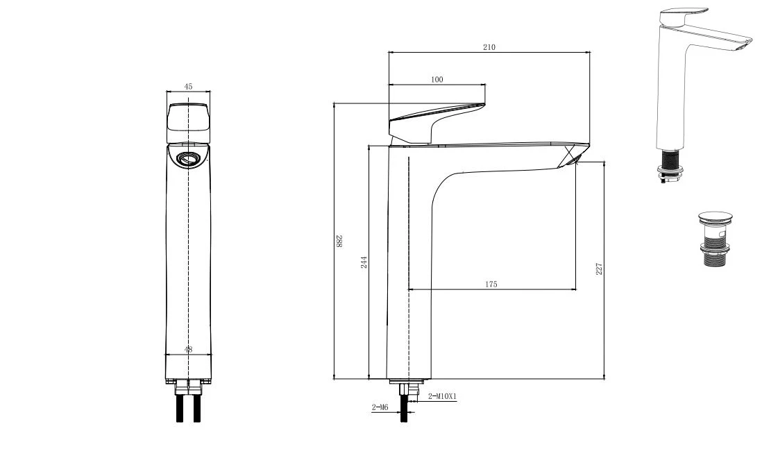 Смеситель для раковины Aquatek Вега AQ1005CR с донным клапаном, хром