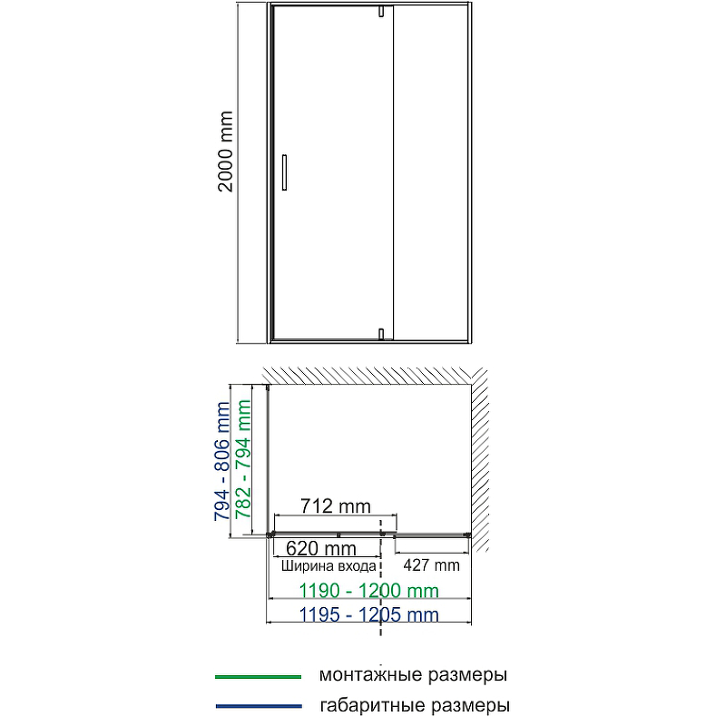 Душевой уголок Wasserkraft Elbe 120x80см 74P06 профиль черный, стекло прозрачное