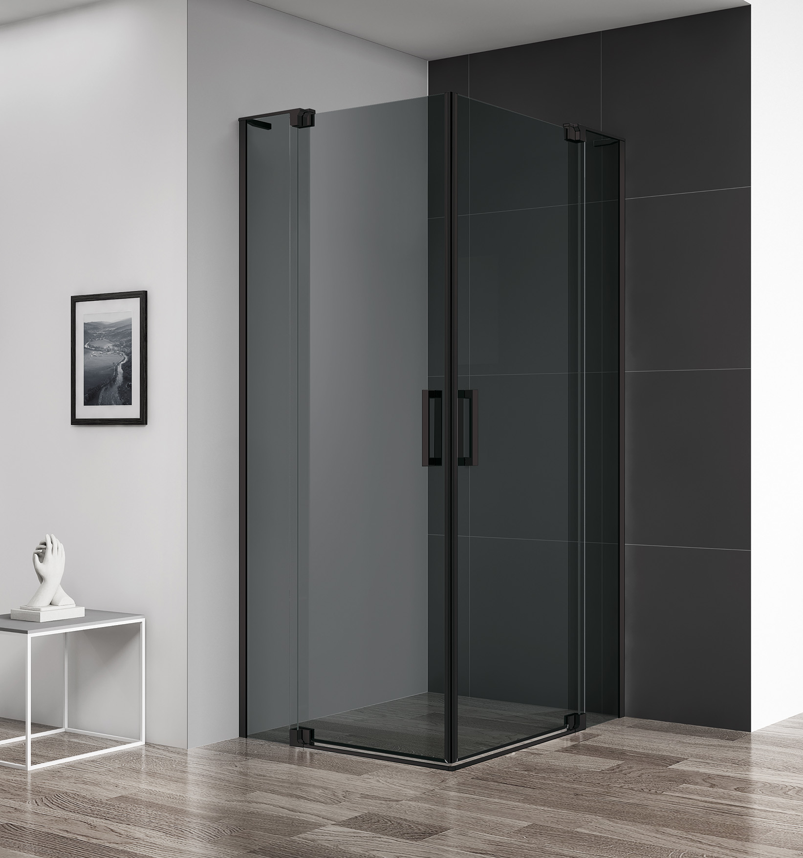 Душевой уголок Cezares Slider 90x90см SLIDER-A-2-80/90-GRIGIO-NERO профиль черный, стекло серое