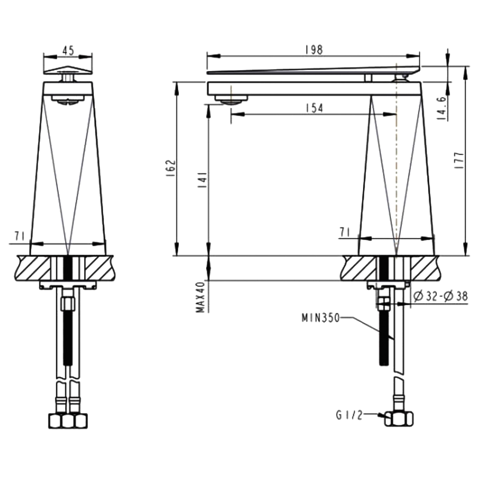 Смеситель для раковины Bravat Diamond F118102G-2-ENG золото