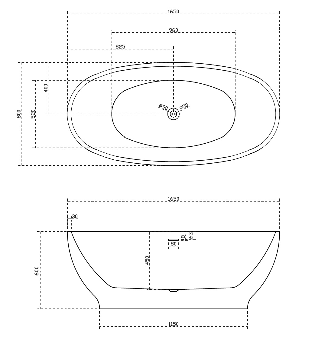 Акриловая ванна ABBER 165x80 AB9207 белая глянцевая