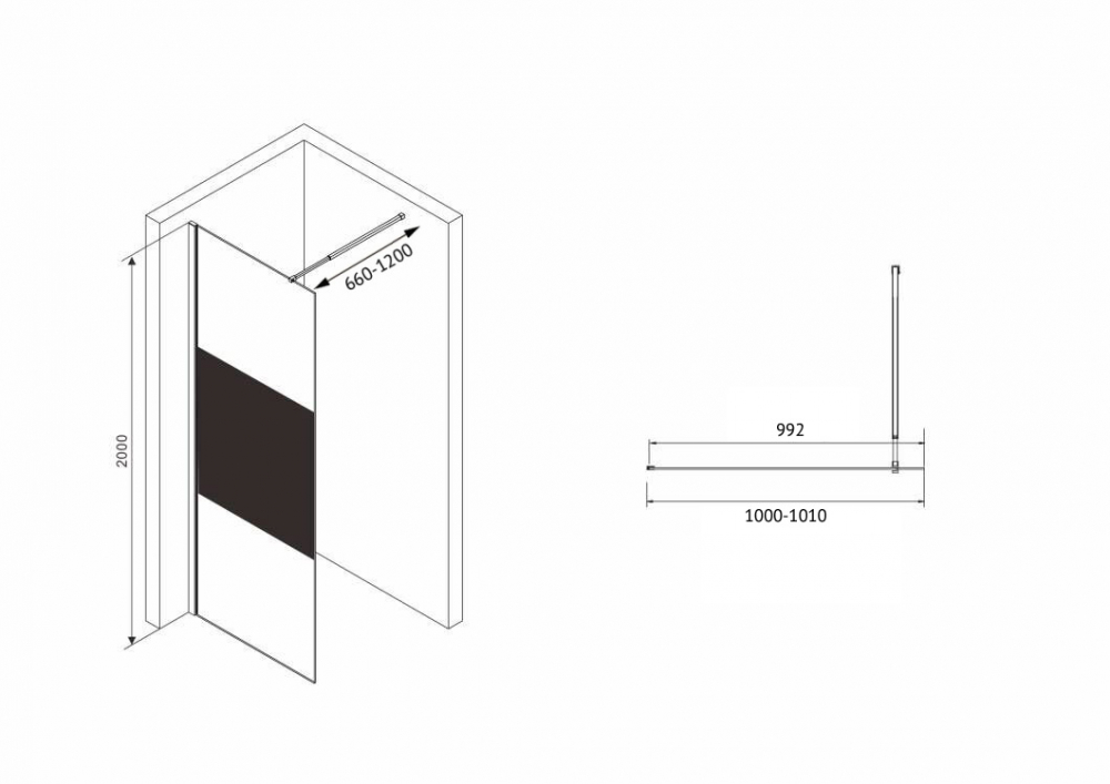 Душевая перегородка ABBER Immer Offen 100х200см AG69100BT профиль черный, стекло прозрачное