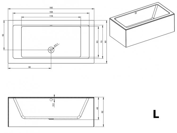 Акриловая ванна Riho Lugo Plug & Play 180x90 L B134015005 белая глянцевая