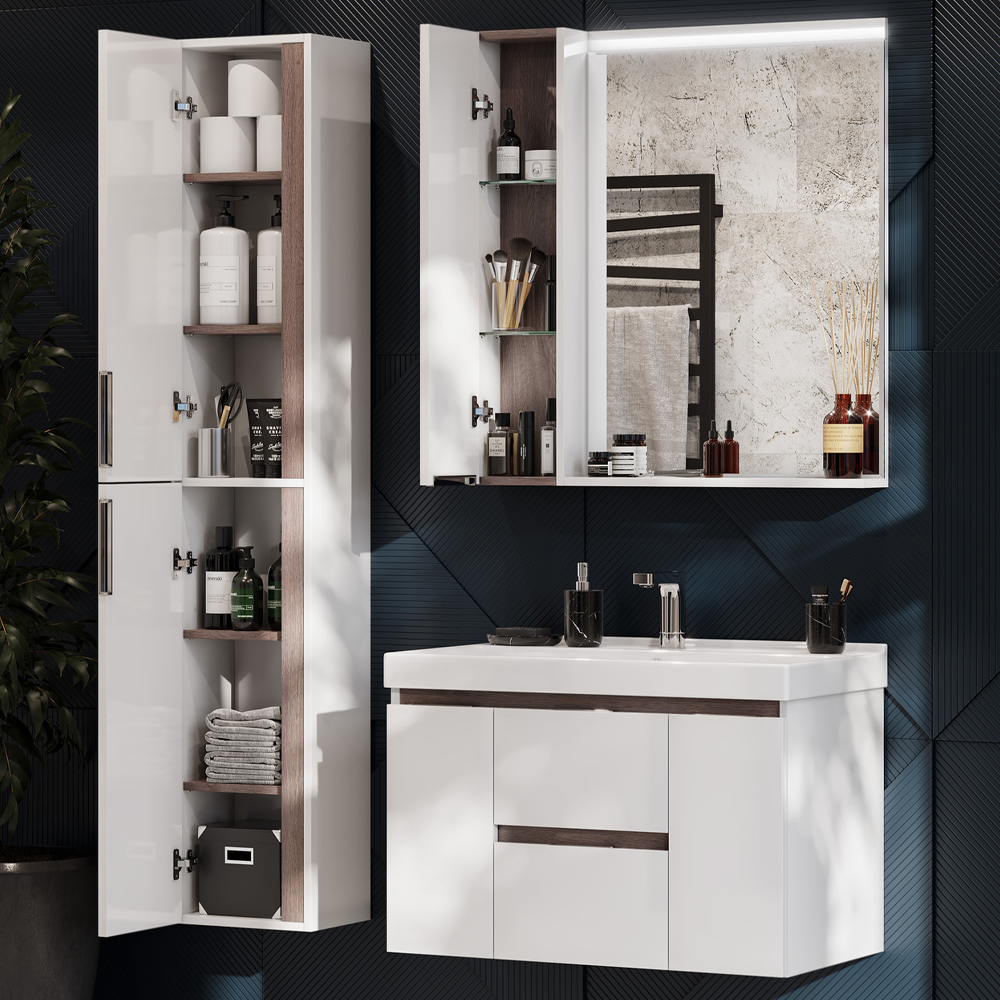 Зеркало-шкаф Aquaton Рене 80 1A222502NRC80 белый, грецкий орех