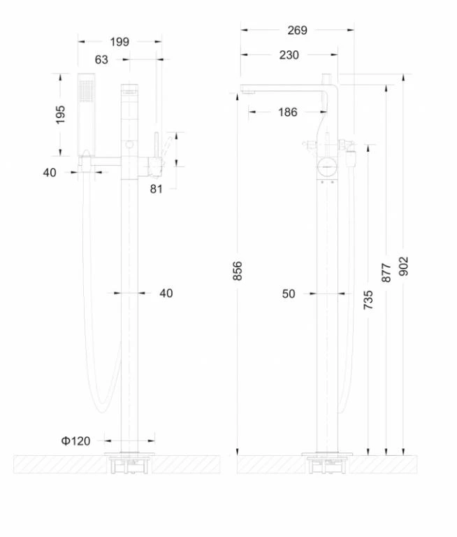 Напольный смеситель для ванны с душем Bravat Arc F66061C-B3-ENG хром