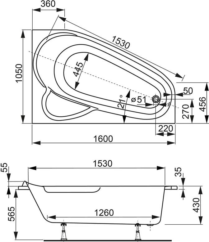 Акриловая ванна Vagnerplast Selena 160x105 VPBA163SEL3PX-04 правая, белая глянцевая