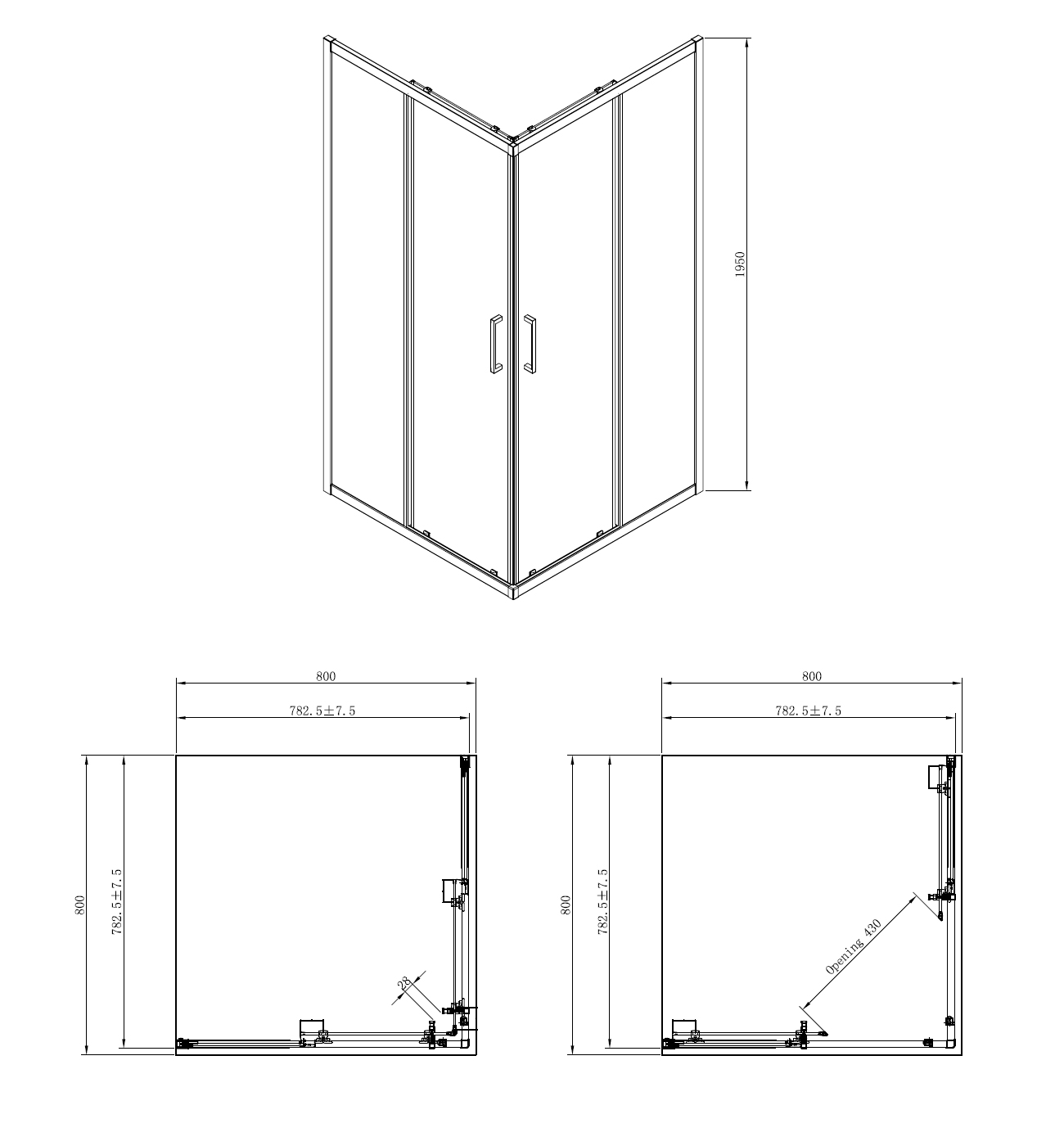 Душевой уголок Azario Seatlle 80x80см AZ-131 S A 80*80*195 профиль хром, стекло прозрачное