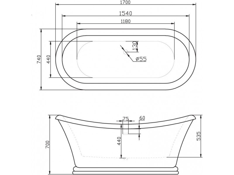 Акриловая ванна BelBagno 170x74x60 BB09 белая глянцевая