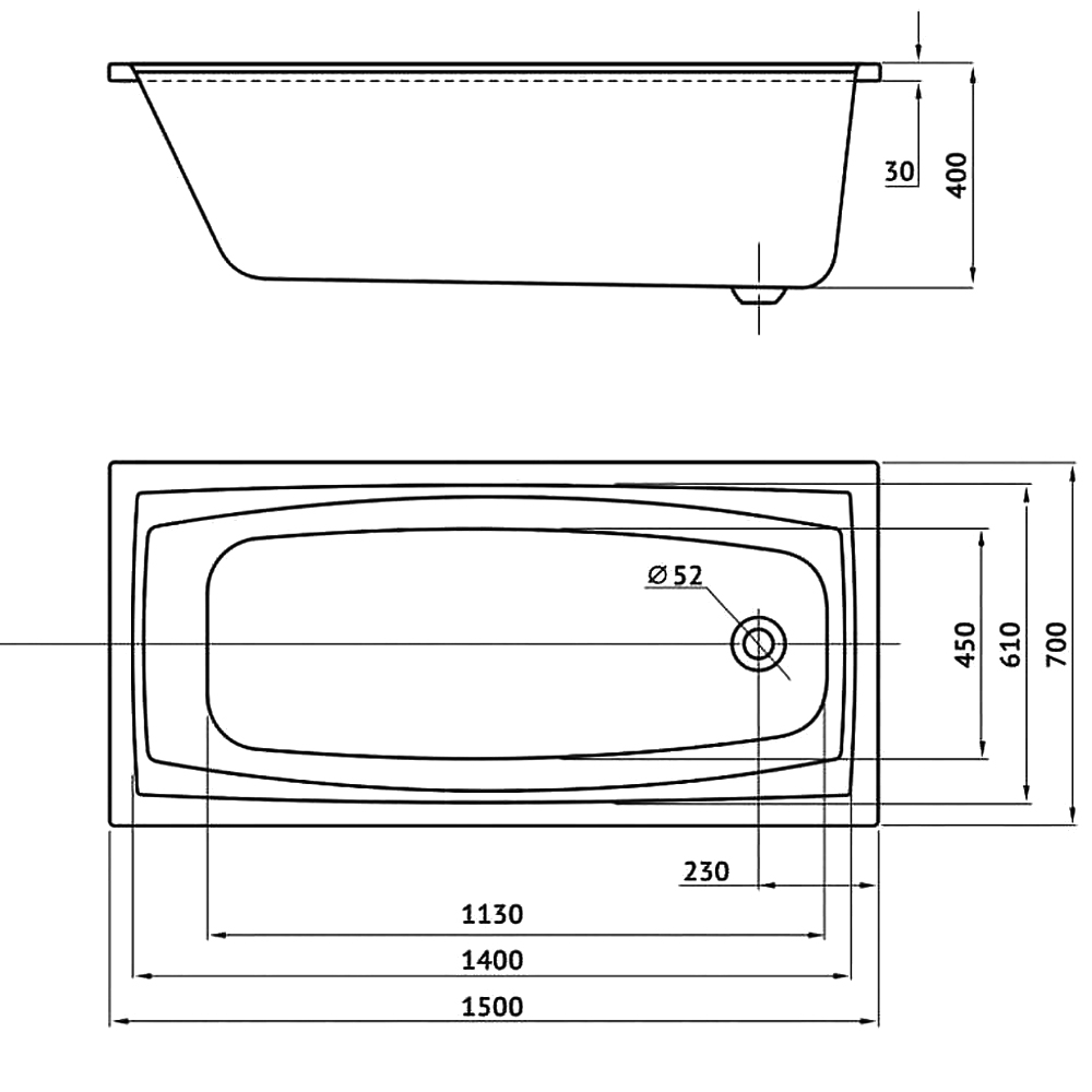 Акриловая ванна BERGES FEYA 150x70 c каркасом 050013 белая глянцевая