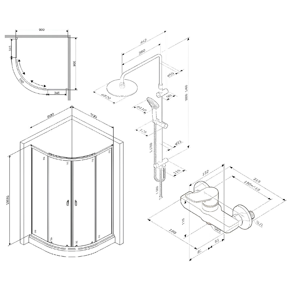 Душевой уголок AM.PM X-Joy 90x90 WK88СI профиль черный, стекло прозрачное