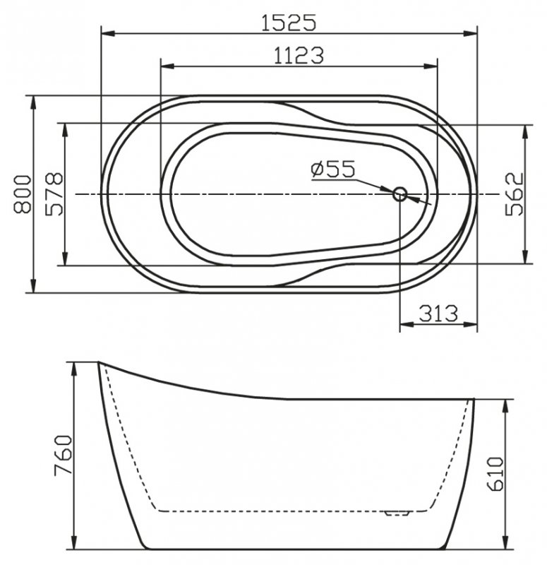 Акриловая ванна BelBagno 152,5x80x76 BB301 белая глянцевая