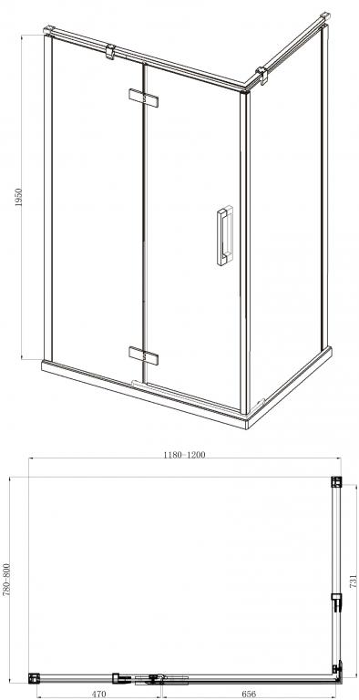 Душевой уголок Bravat Blackline 80x120см BS120.3112AB профиль черный, стекло прозрачное