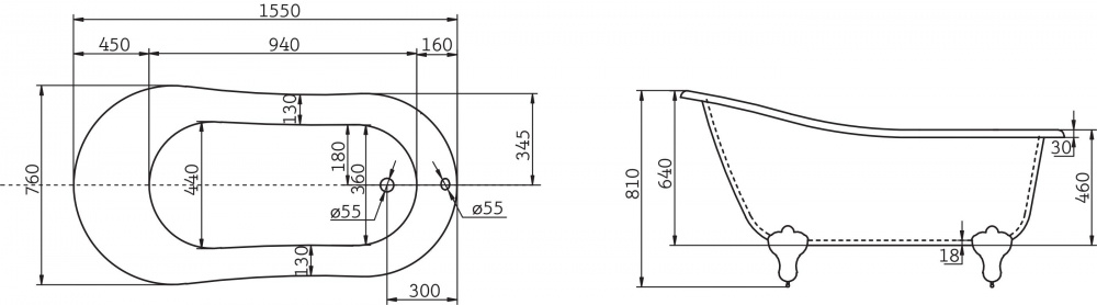 Акриловая ванна BelBagno 155x76x81 BB06-155 белая глянцевая