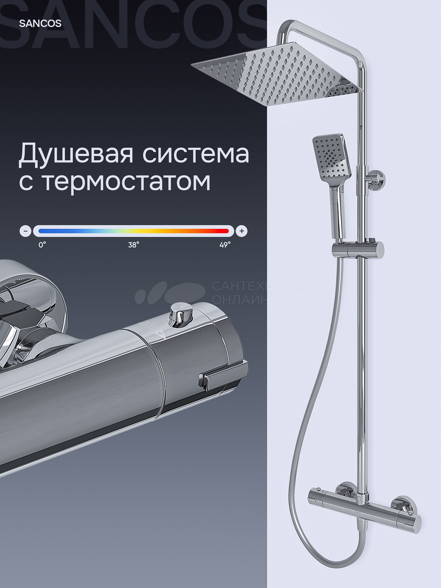 Душевая стойка Sancos Kanedo SC7100CH с термостатом, хром