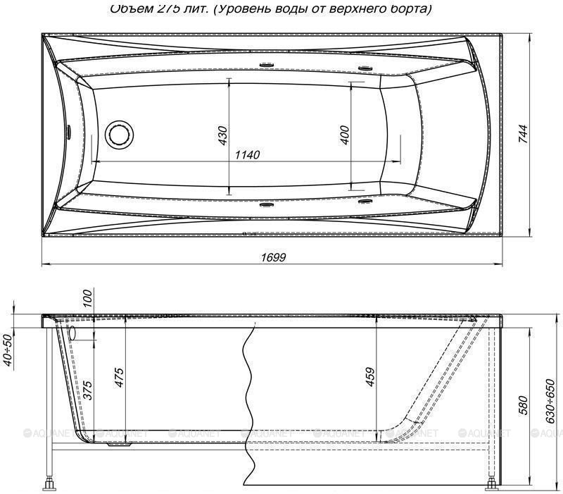 Ванна Aquanet CARIBA 170*75 (+панель боковая)