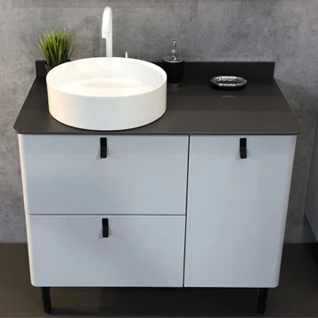 Тумба с раковиной Comforty Сорренто 90Н 00-00000821CF светло-серая, с антрацитовой столешницей