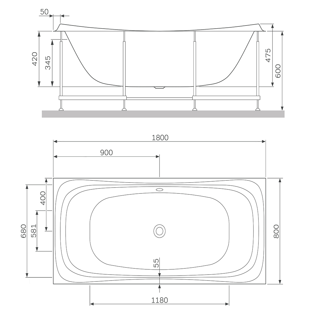 Каркас для ванны AM.PM Sensation W30A-180-080W-R серый