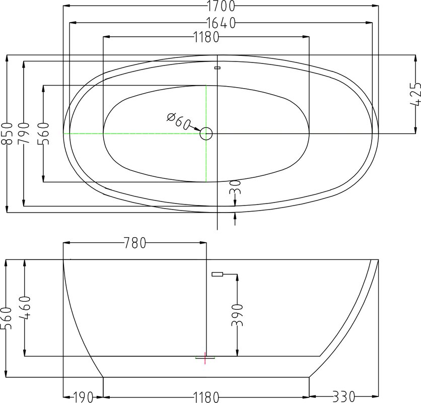 Акриловая ванна ESBANO Sophia 170x85 ESVASOPHB черная глянцевая