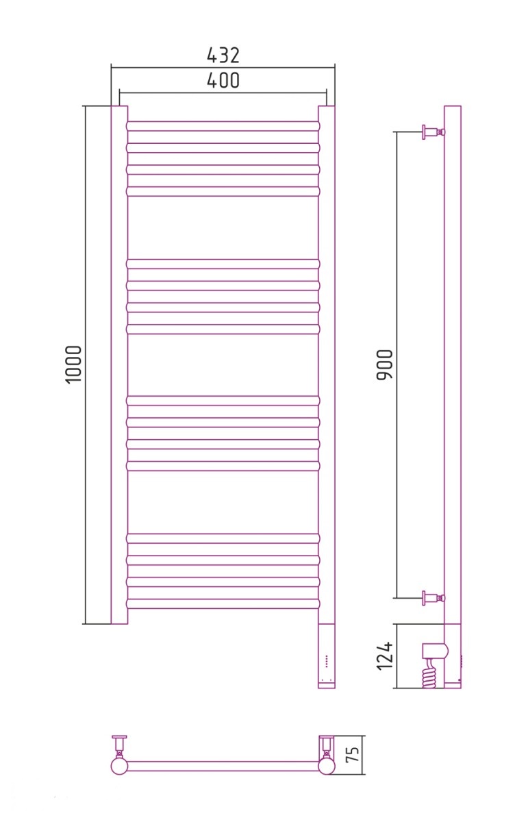 Полотенцесушитель электрический Сунержа Богема 3.0 100х40 см 31-5805-1040 черный матовый