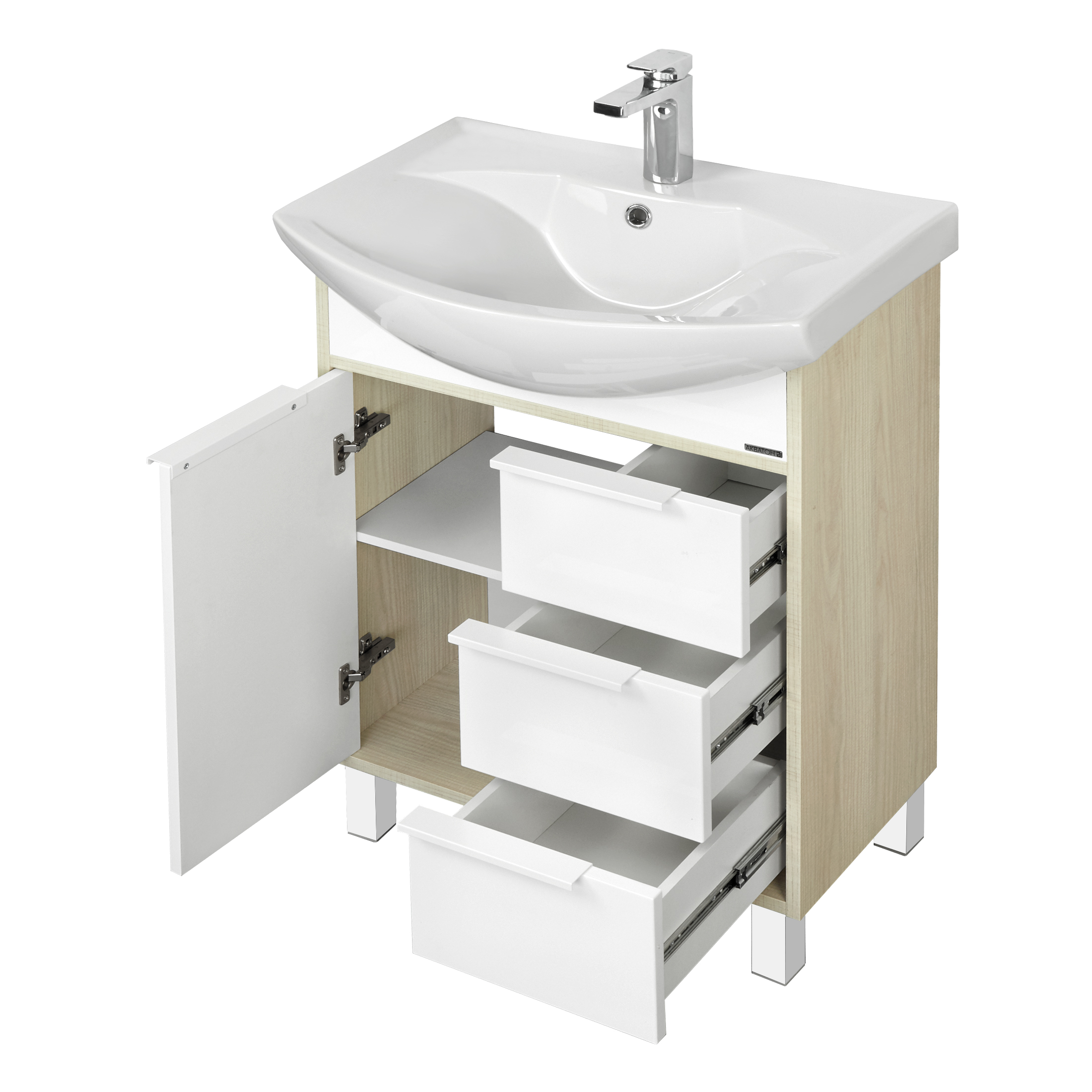 Тумба под раковину Aquaton Рико 65 1A213301RIB90 белая / ясень фабрик