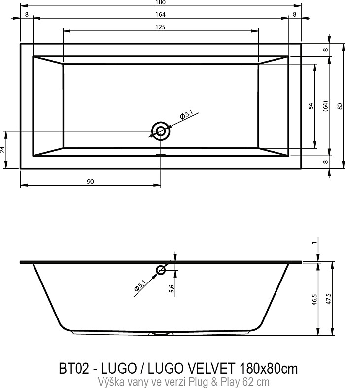 Акриловая ванна RIHO 180x80 B133016005 белая глянцевая