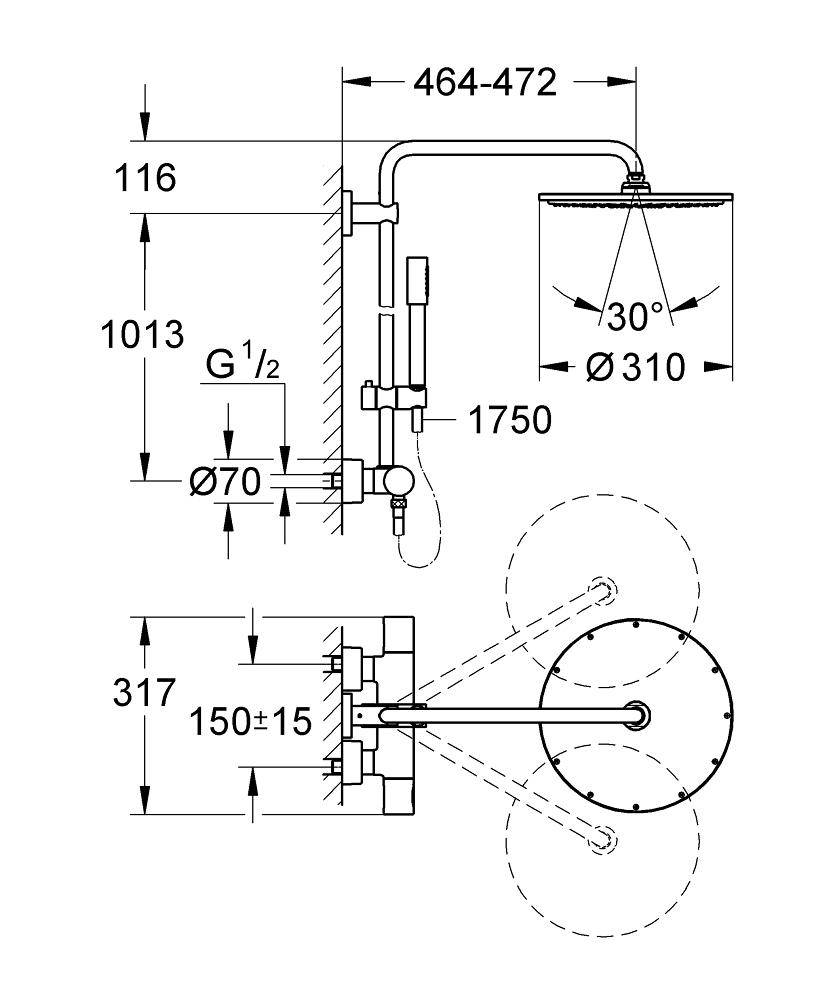 Душевая стойка Grohe Rainshower System 310 27966000 хром