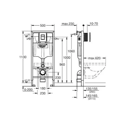 Система инсталляции для унитазов Grohe Solido 38811KF0 3в1 с кнопкой черная матовая