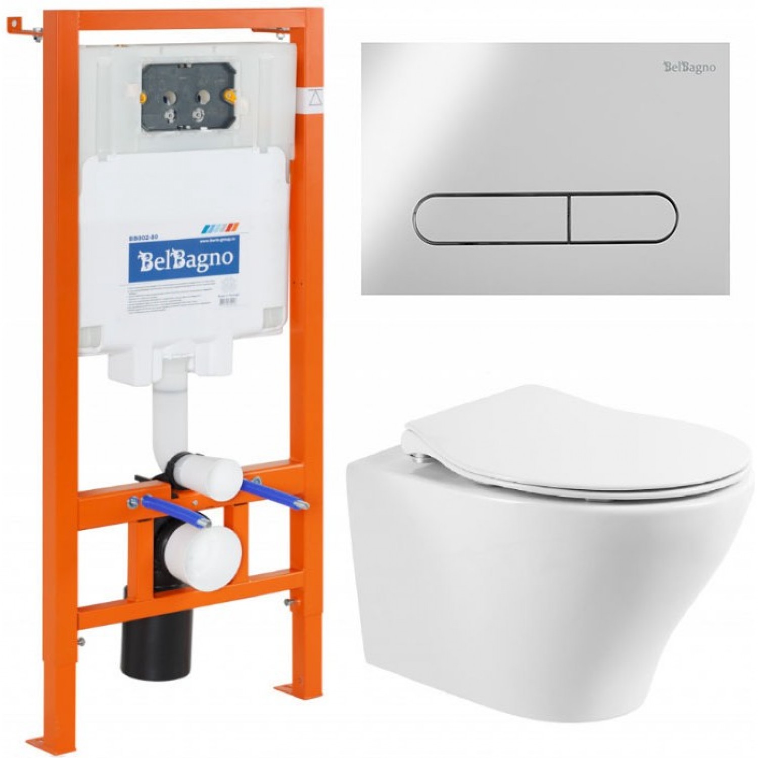 Комплект системы инсталляции BelBagno с унитазом и кнопкой BB340CHR/BB2020SC/BB002-80/BB005-PR-CHROM